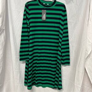 Zeagoo Green and Black Striped Midi Dress